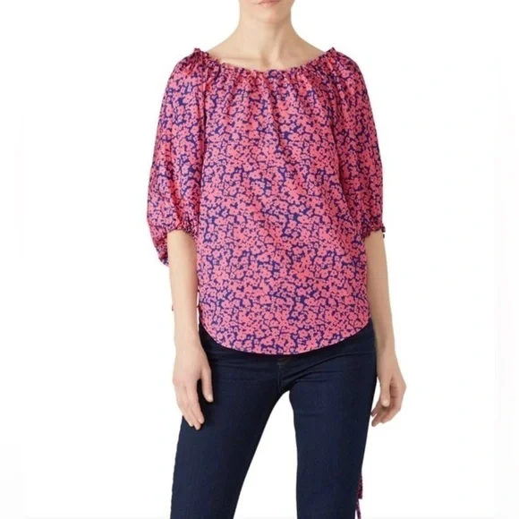 DEREK LAM Pink Floral Print Short Sleeve Blouse​ - Picture 5 of 10